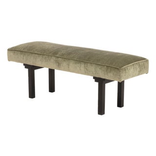 Chinese Style Sage Velvet Upholstered Bench For Sale