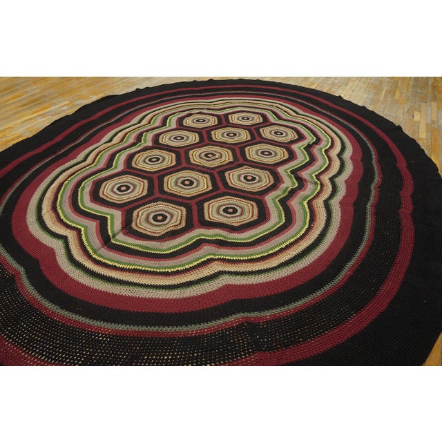 Oval Shape Hexagonal Geometric Modernist Design Antique American Folk Art Braided Rug For Sale - Image 17 of 18