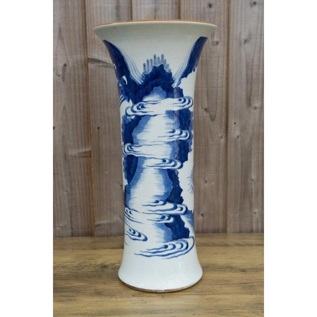 2000 - 2009 Chinese Blue and White Porcelain Sleeve Vase with Warriors and Military Procession For Sale - Image 5 of 18