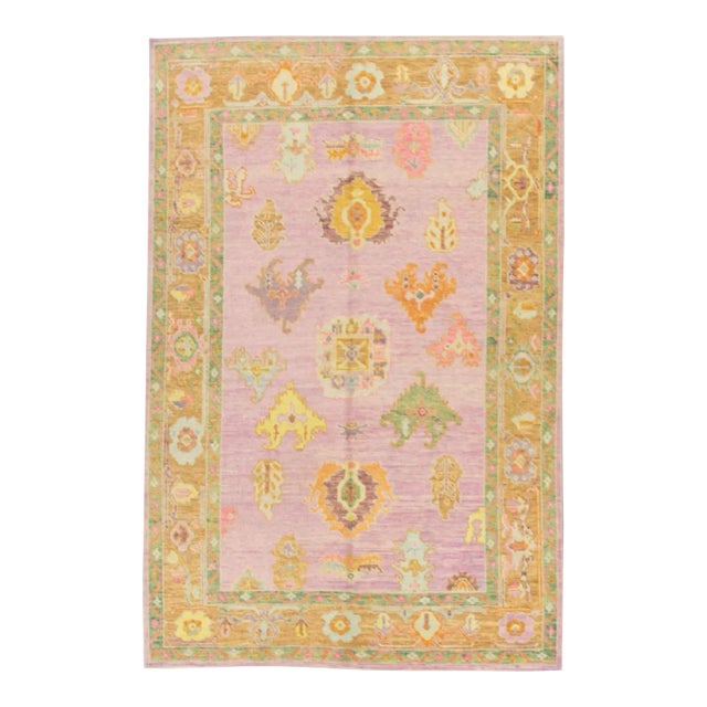 Pink Handwoven Turkish Oushak Rug 6' X 8'10" For Sale