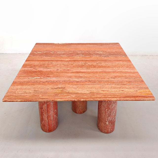 Cassina Square Model Colonnato Table in Red Travertine Marble by Mario Bellini for Cassina, 1970s For Sale - Image 4 of 18