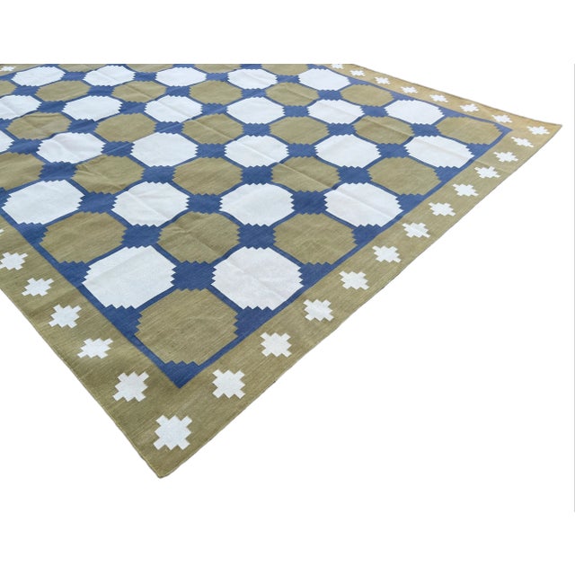 Not Yet Made - Made To Order Handmade Cotton Area Rug Vegetable Dyed Olive Green, Cream and Blue Vista Rug-9'x12' For Sale - Image 6 of 12