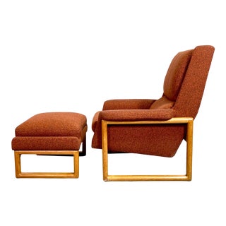 Mid Century Modern Milo Baughman Style Scoop Lounge Chair & Ottoman For Sale