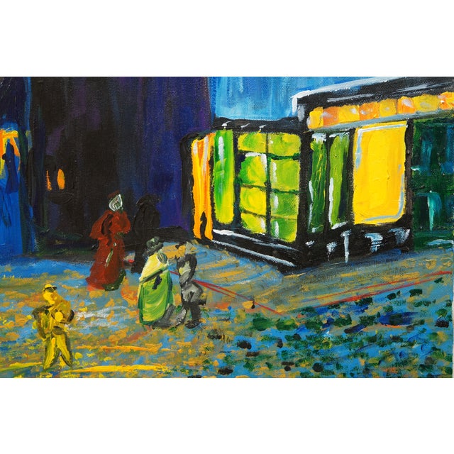Blue Mid 20th Century Cafe Terrace at Night Impressionist Oil Painting After Vincent Van Gogh 40", Framed For Sale - Image 8 of 10