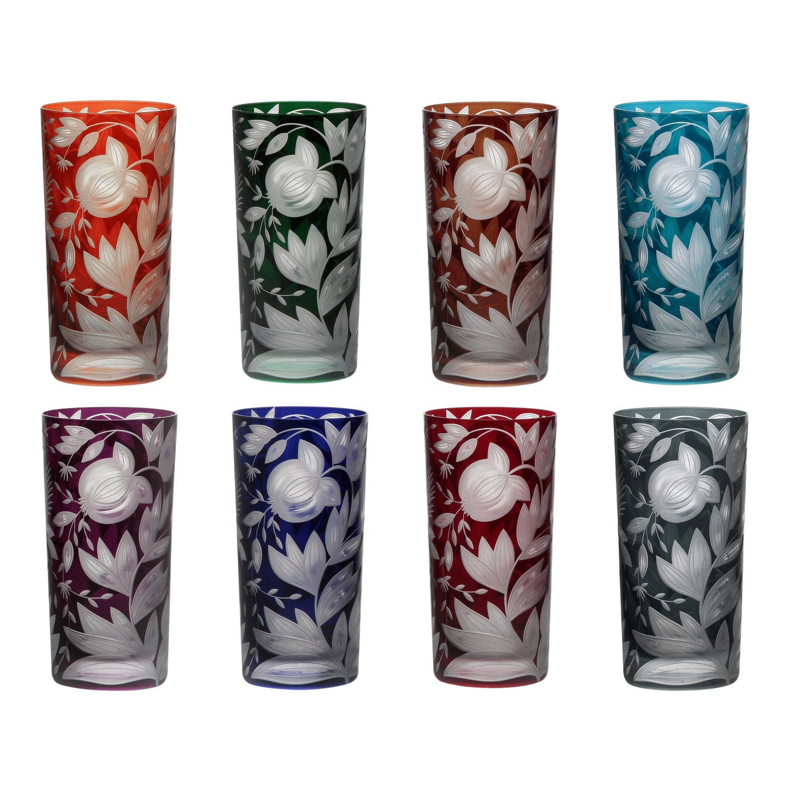 Verdure Highball Glasses Set Of 8 Jewel Tones Racer Green Burnt Orange Ink Mahogany Purple Red Peacock Smoke Chairish