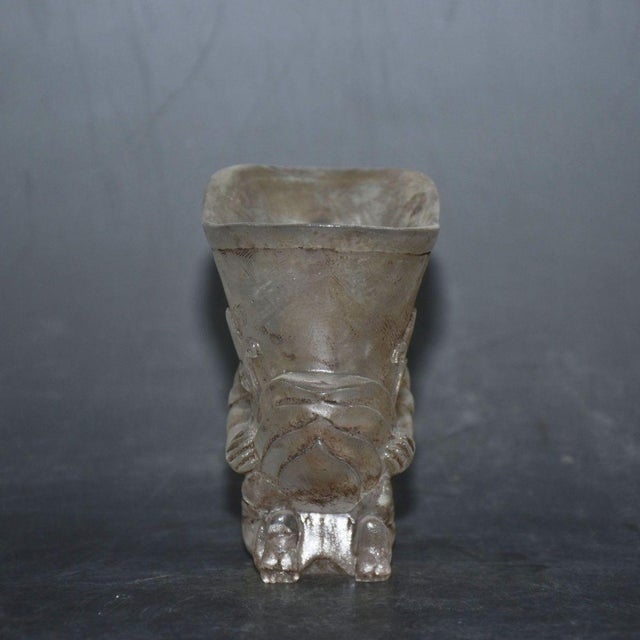 Chinoiserie 1940s Chinoiserie Hand Carved Liuli Glass Figural Wine Cup, Kneeling Beauty Sculpture, Decorative Libation Vessel For Sale - Image 3 of 9