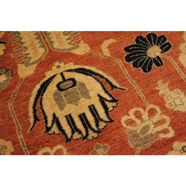 1980s 1980s Art Nouveau Kafkaz Orange Rust/Dark. Blue Wool Rug -9'10 X 13'11 For Sale - Image 5 of 8