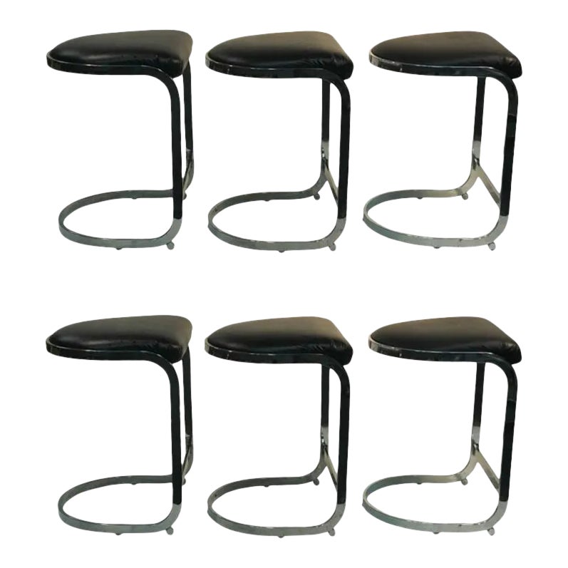 Modern Tubular Chrome Milo Baughman Style Bar Stools - Set of 6 | Chairish