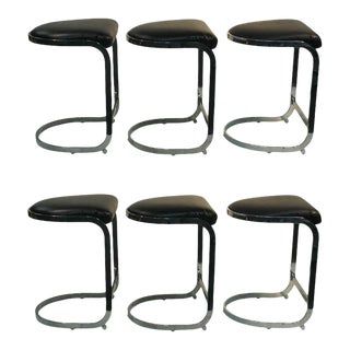 Modern Tubular Chrome Milo Baughman Style Bar Stools - Set of 6 For Sale