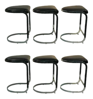 Modern Tubular Chrome Milo Baughman Style Bar Stools - Set of 6