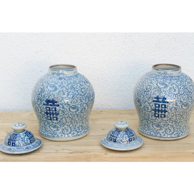 Pair of Blue & White Double Happiness Jars For Sale - Image 13 of 14