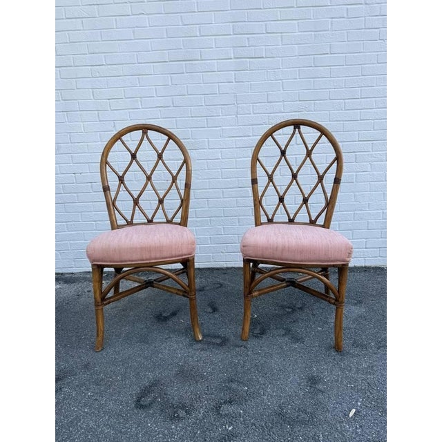 Shabby Chic Late 20th Century Set of Four Vintage Bamboo Dining Chairs For Sale - Image 3 of 15