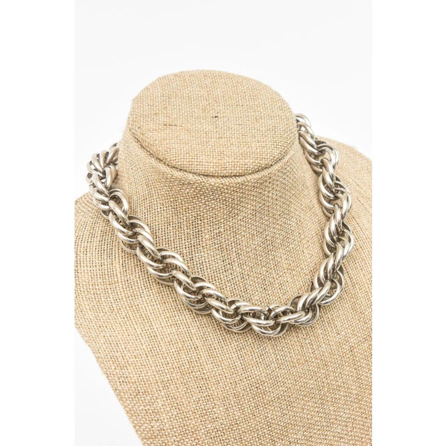 Vintage Sterling Silver Italian Hallmarked Twisted Chain Link Sculptural Collar Necklace For Sale - Image 12 of 12