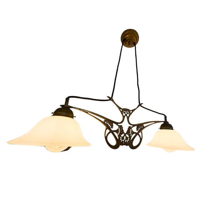 French Art Nouveau Bronze & Opaline Double Pendant, 1900s For Sale - Image 6 of 6