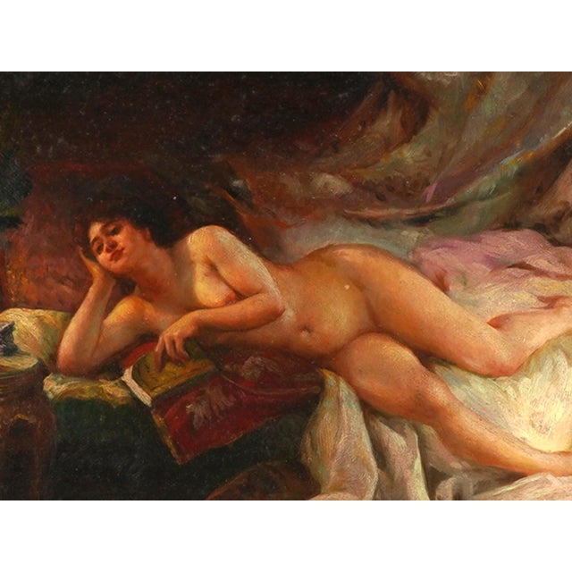 Early 20th Century Henry Tucker Reclining Nude With Book Oil Painting on Board For Sale - Image 4 of 8