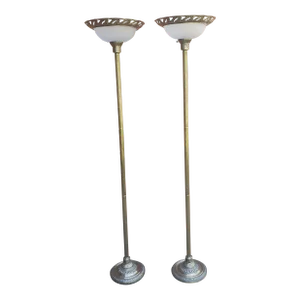 Pair Celina Regency Style Brass Torchiere Floor Lamps