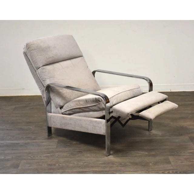 Milo Baughman Grey Chrome Lounge Chair Recliner For Sale - Image 12 of 12