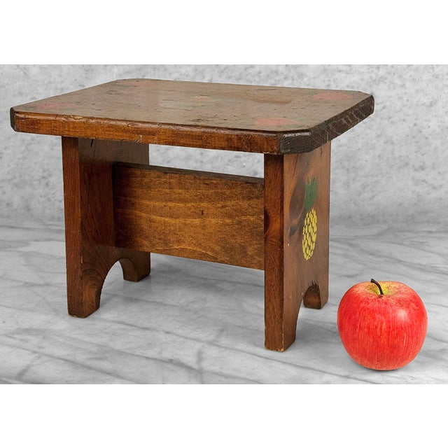 Vintage Farmhouse Pine Painted Fruit Motif Footstool, c. Mid 20th Century - Pairs Nicely with Many Traditional & Eclectic...
