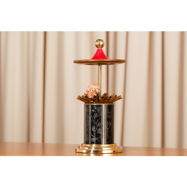 1950s Vintage Brass Pagoda-Shaped Cigarette Dispenser With Chinoiserie Detail For Sale - Image 5 of 13