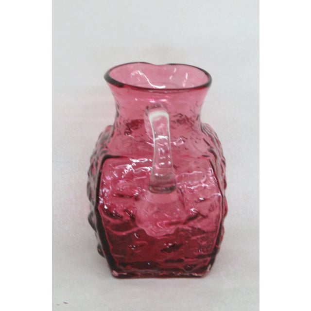Pilgrim Glass Cranberry Pink Pebbled Rippled Small Pitcher For Sale - Image 12 of 13
