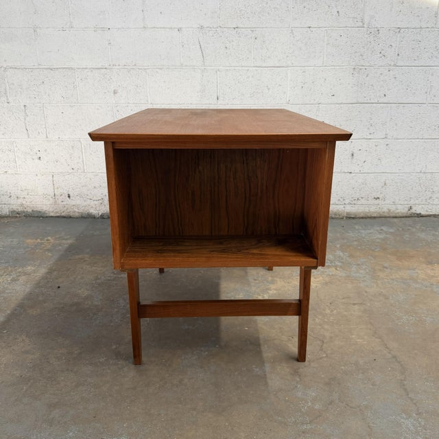 Compact Vintage Danish Modern Teak Writing Desk With Side and Rear Bookshelves For Sale - Image 4 of 10