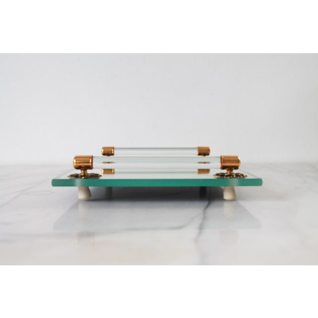 Mid 20th Century Vintage Rectangular Mirror & Brass Vanity / Perfume Tray For Sale - Image 5 of 9