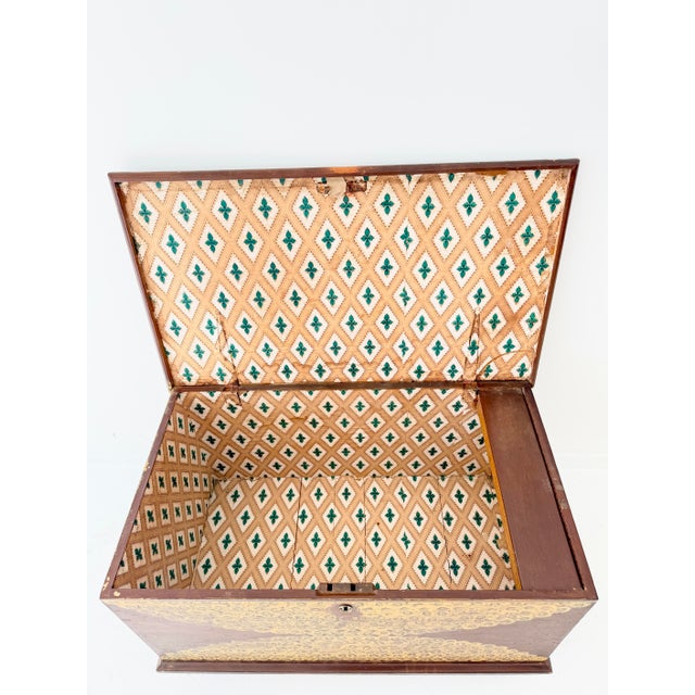 19th Century Folk Art Dome-Top Wallpaper Travel Chest, 1878 For Sale - Image 11 of 18
