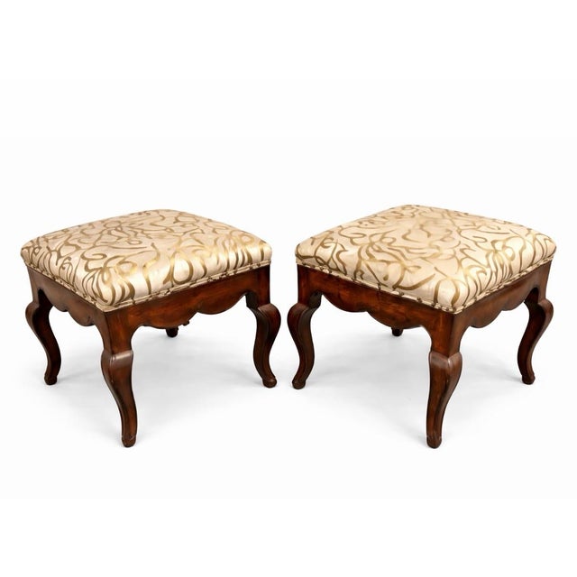 Wood Early 20th Century Antique Queen Anne Style Ottomans - A Pair For Sale - Image 7 of 8