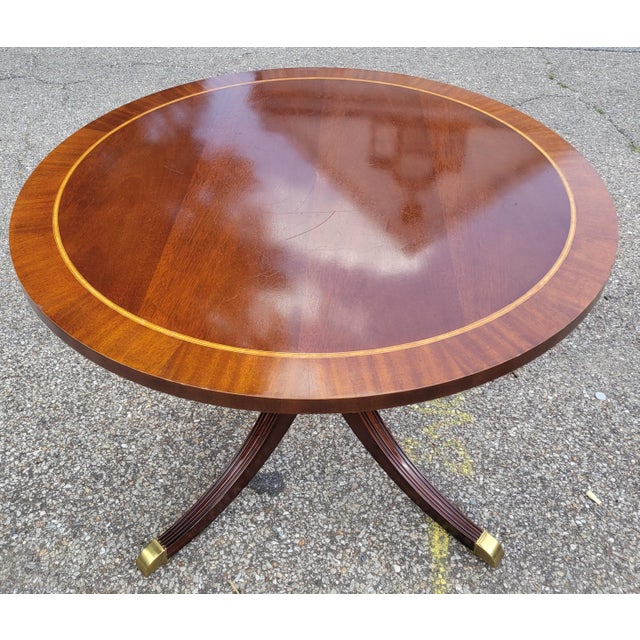 2000 - 2009 Councill Furniture Round Banded Mahogany Conference Table For Sale - Image 5 of 14