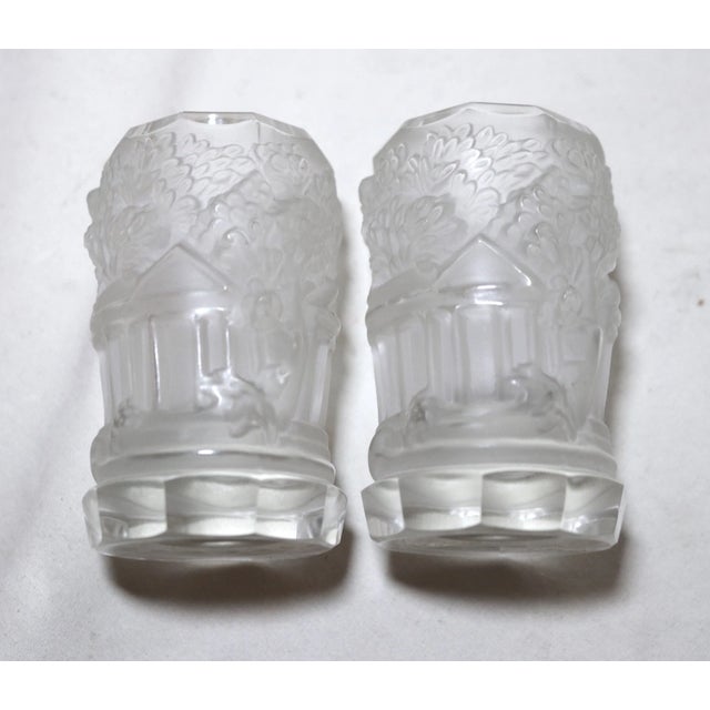 Pair 2 Vintage Capitol Building Frosted Clear Crystal Candlestick Candle Holders For Sale - Image 10 of 12