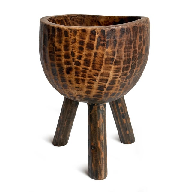 Late 20th Century Carved Wood Vintage Rustic Bowl on Legs For Sale - Image 5 of 7