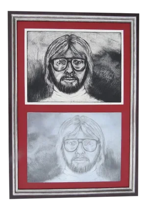 1970s Artist Self-Portrait Print by Doug Post, Framed
