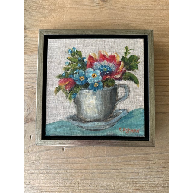 French Tasse De Joie "Cup of Joy" French Inspired Coffee and Flowers Acrylic Original Painting For Sale - Image 3 of 8