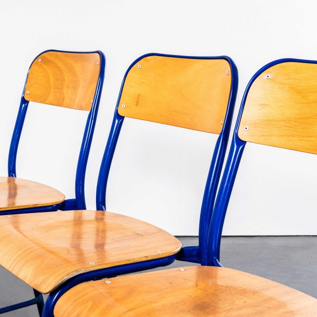 French Blue Stacking D Back High Bar Chair from Mullca, 1970s, Set of 6 For Sale - Image 10 of 11