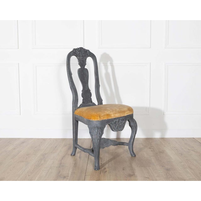 Fine Pair of 19th Century Swedish Rococo Chairs in Black Paint For Sale In Atlanta - Image 6 of 9