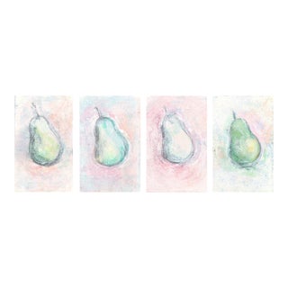 Pears Blushing 8*12r Set (4) Modern Still Life Monoprint Original Art by Carrie Bergey - Set Green Pink Yellow Blue For Sale