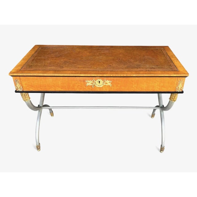 Refined Neoclassical French Empire Desk With Leather Top and Sculptural X Base For Sale - Image 16 of 18