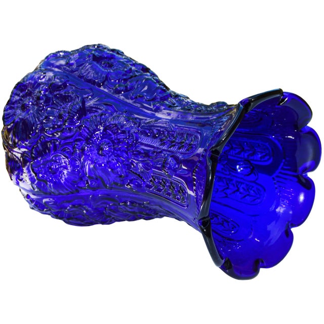 Cobalt Blue Glass Vase W/ Textured Motif For Sale In New York - Image 6 of 7