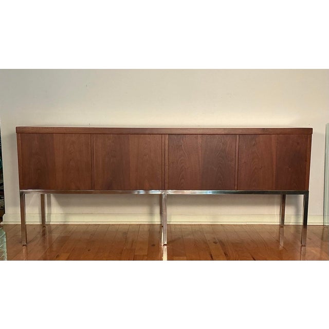 Florence Knoll Attributed Mid Century Walnut and Chrome Office Credenza For Sale - Image 9 of 12