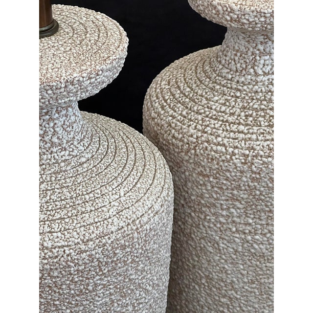 Ivory Pair 1960s Urn-Form Textured Pottery Lamps For Sale - Image 8 of 8