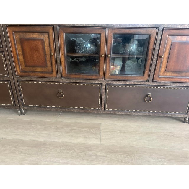 Mahogany 3 Piece Wall Unit Lighted Curious and Storage. Leather Tops. For Sale - Image 11 of 12