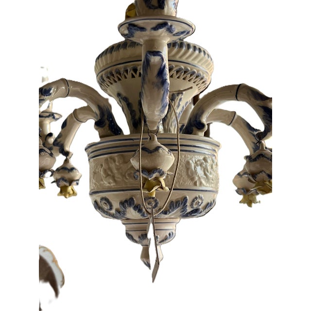 Blue Blue and White Decorated Ceramic Chandelier, 1960s For Sale - Image 8 of 10