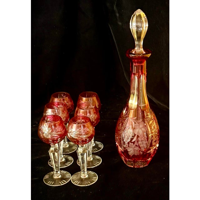 Small Nachtmann Traube Cranberry Brandy Decanter Set - 7 pcs For Sale - Image 4 of 12