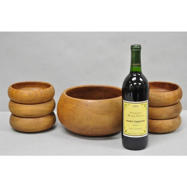 Vintage Mid Century Modern Danish Style Teak Wood Goodwood & Benjamin and Medwin Round Salad Bowl Serving Set - 7 pcs. Set...