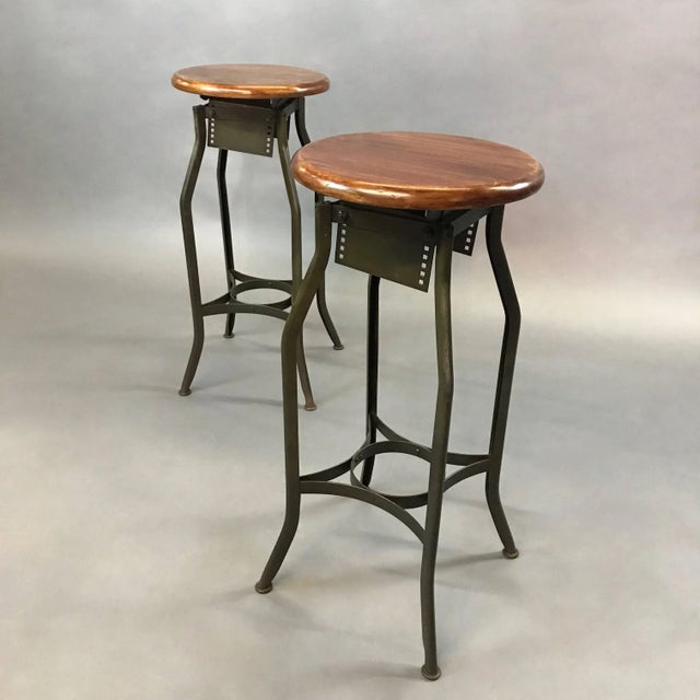 Industrial Pair of Industrial Height Adjustable Toledo Shop Stools For Sale - Image 3 of 8