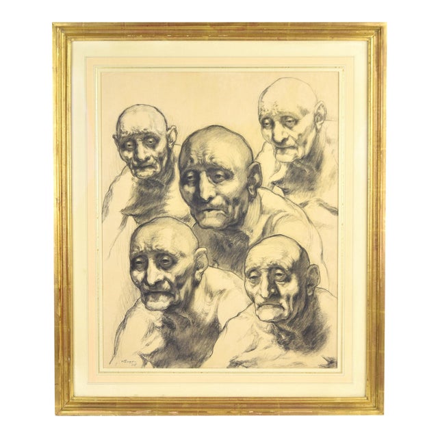 1968 Fred Berger Drawing 5 Portraits of an Old Man Chicago Monster