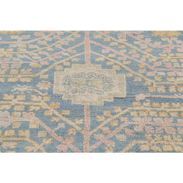 Rug & Kilim’s Khotan Samarkand Style Rug in Blue With Floral Medallions For Sale In New York - Image 6 of 7