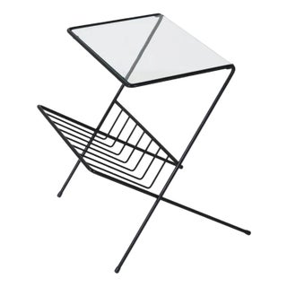 Mid-Century Side Table with Magazine Rack in Steel and Glass, 1960s For Sale