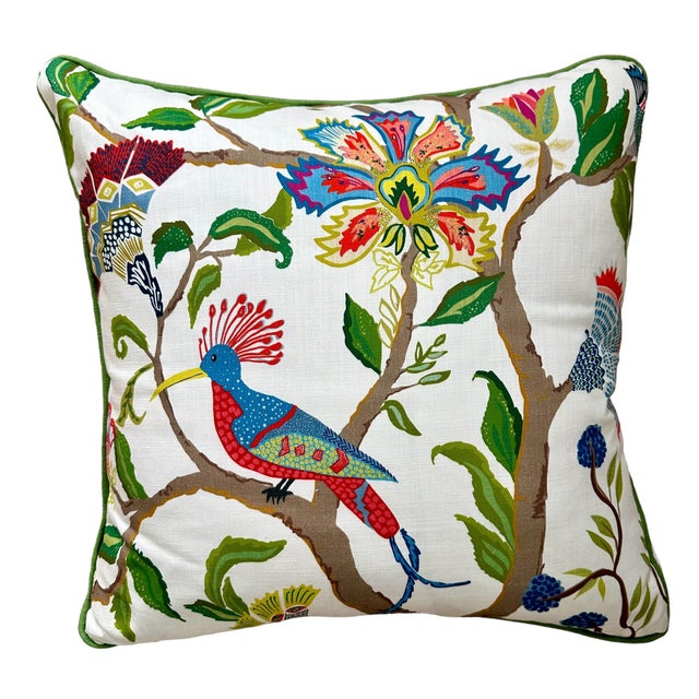These beautiful accent pillows by Lacefield Designs feature a vibrant bird and botanical print with kelly green piping and...