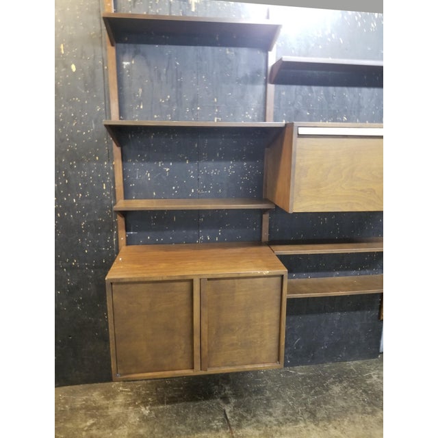 Vintage Mid Century 2 Bay Hanging Wall Unit W Desk Storage